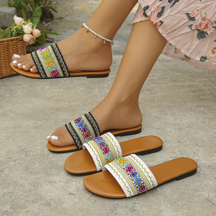 Dame mode pantofler med farverig broderi- og perleudsmykningsdesign Stilla