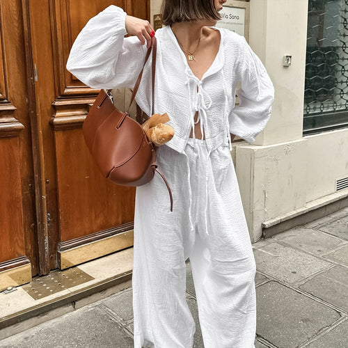 Dame luftig bomulds-jumpsuit med raffineret snor Stilla