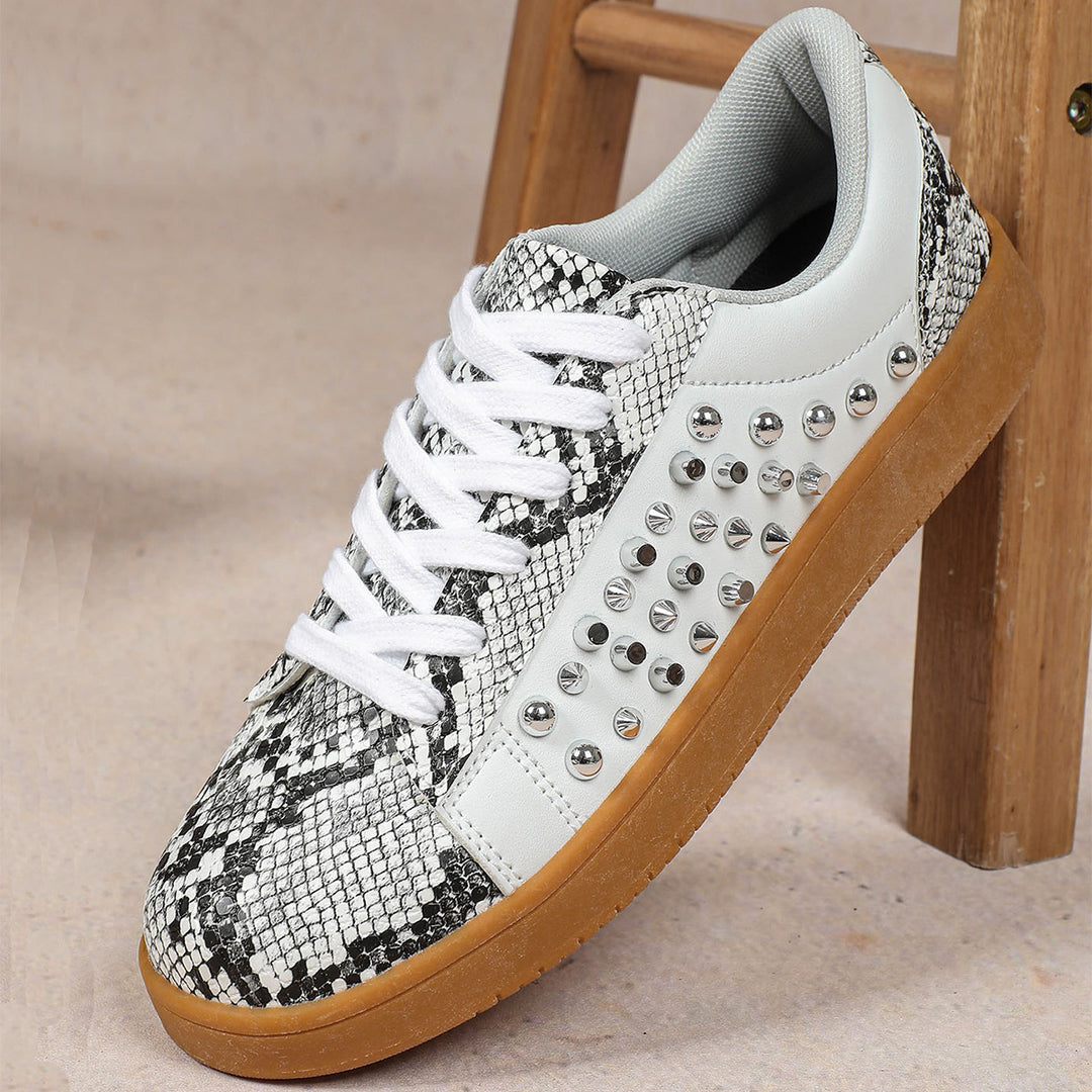 Dame Komfortable Sneakers med Slangeskindslook og Glimmersten Stilla