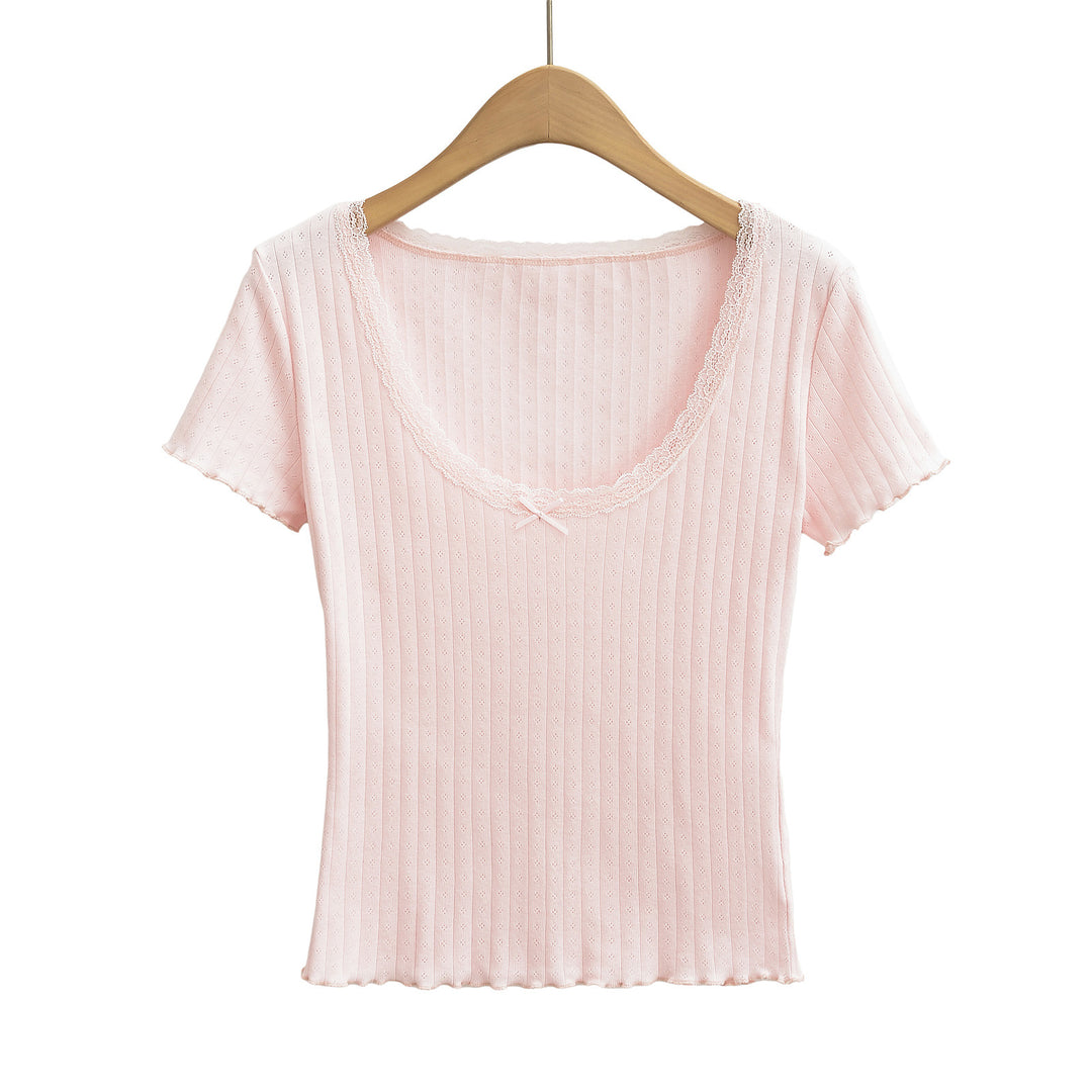 Dame elegant rib-top med romantiske spidsdetaljer og charmerende snit Stilla