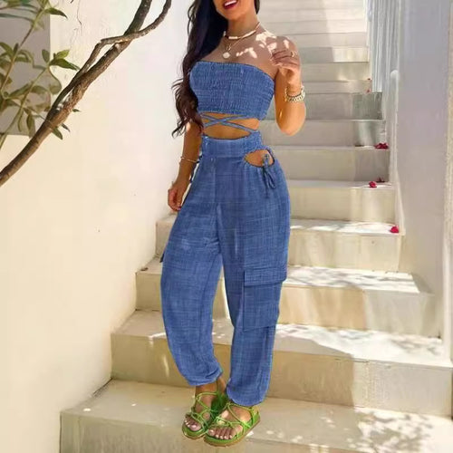 Dame Moderne To-delt bestående af Crop Top og Cargo-Bukser Skovae