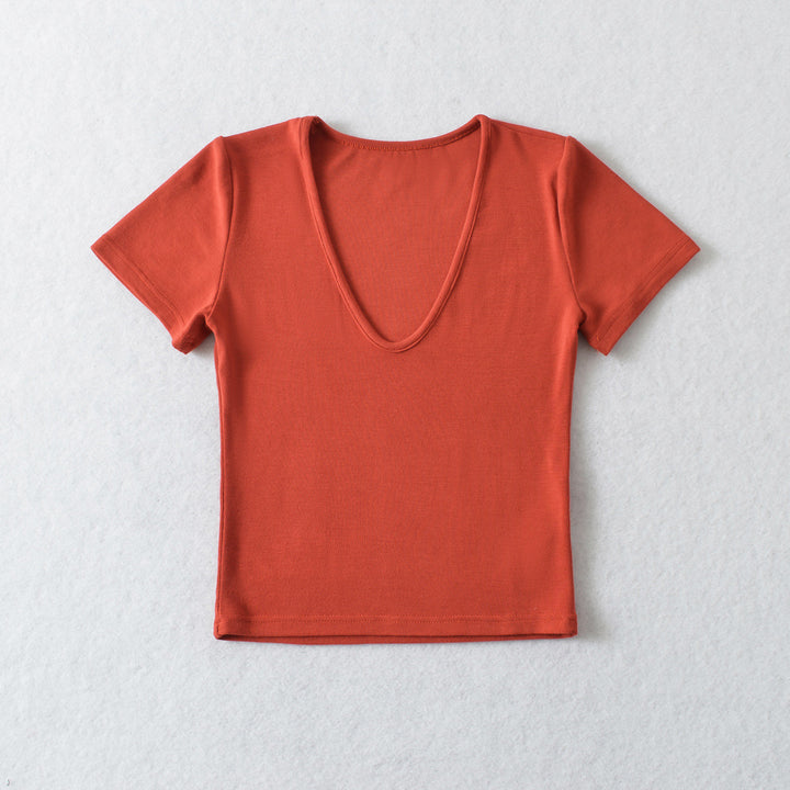 Dame V-hals T-shirt med figursyet snit Stilla