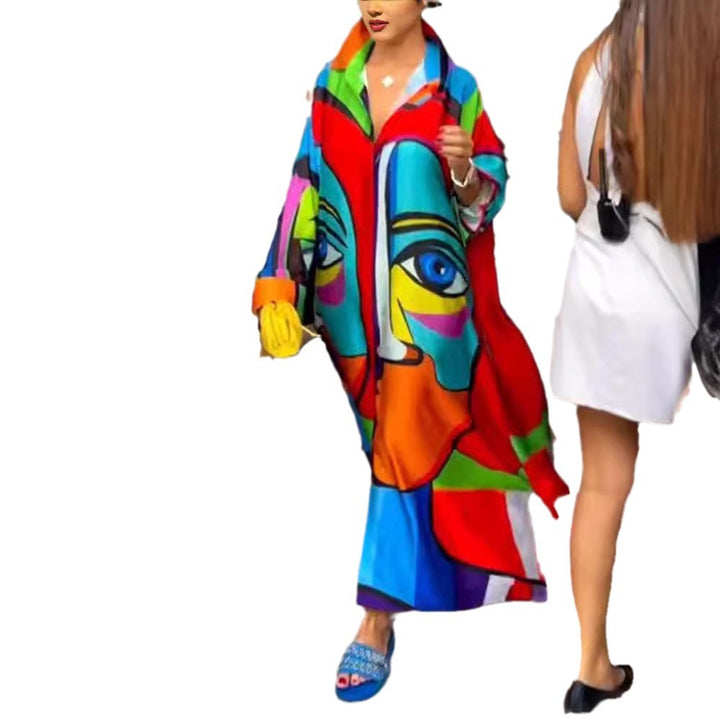 Dame Oversized Kaftan med kunstnerisk design Stilla