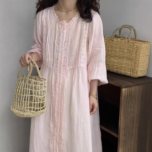 Dame Elegant Langærmet Tunika Kjole med Spids Dekorationer Stilla