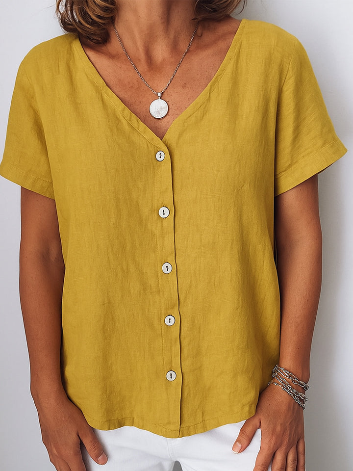 Dame linnedbluse med knapdetaljer Skovae
