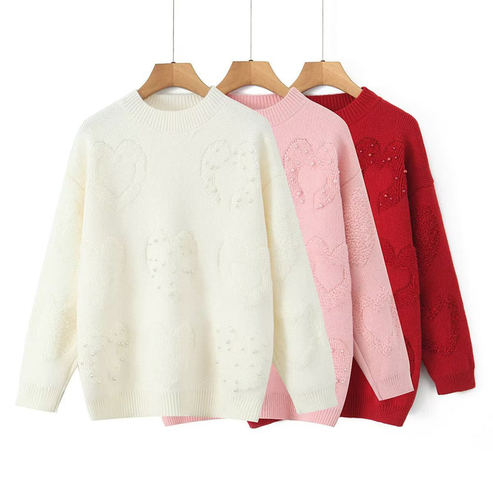 Kvinders cozy striktrøje med hjerte mønstre Stilla