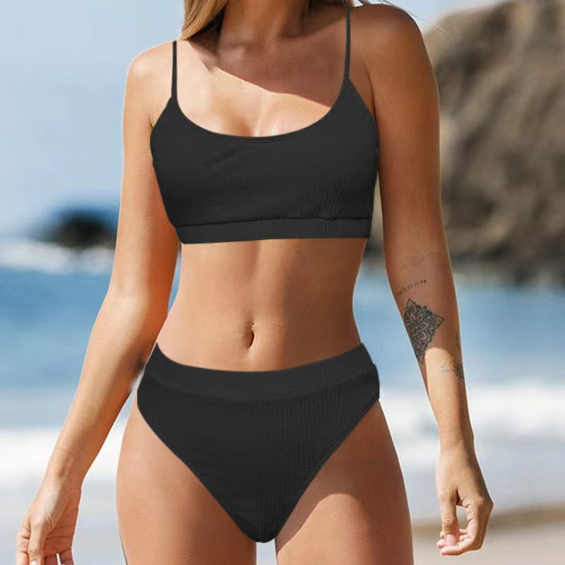 Damer højtskåret bikini-sæt med sporty top Skovae