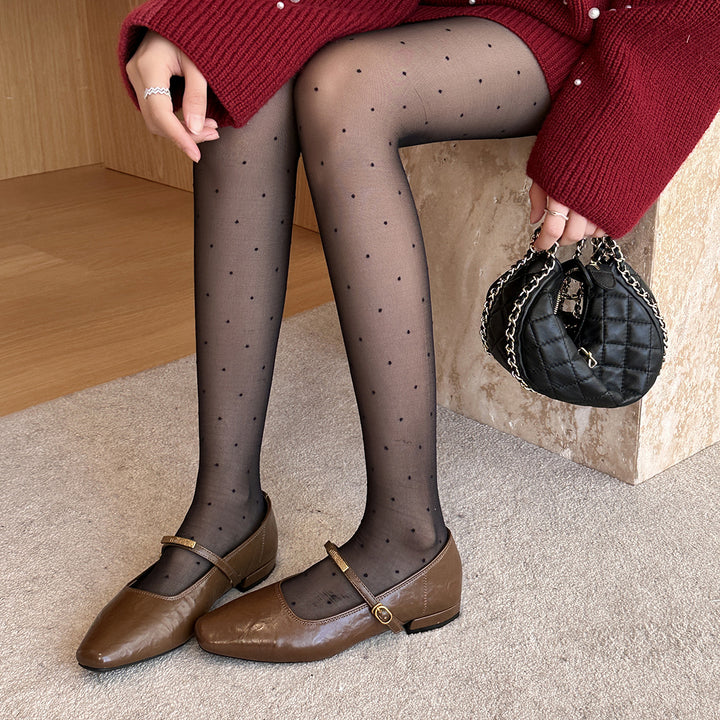 Femme Elegante Kvadrat-Spids Mary Jane Ballerinas med Stilfuld Ankelsnor Stilla