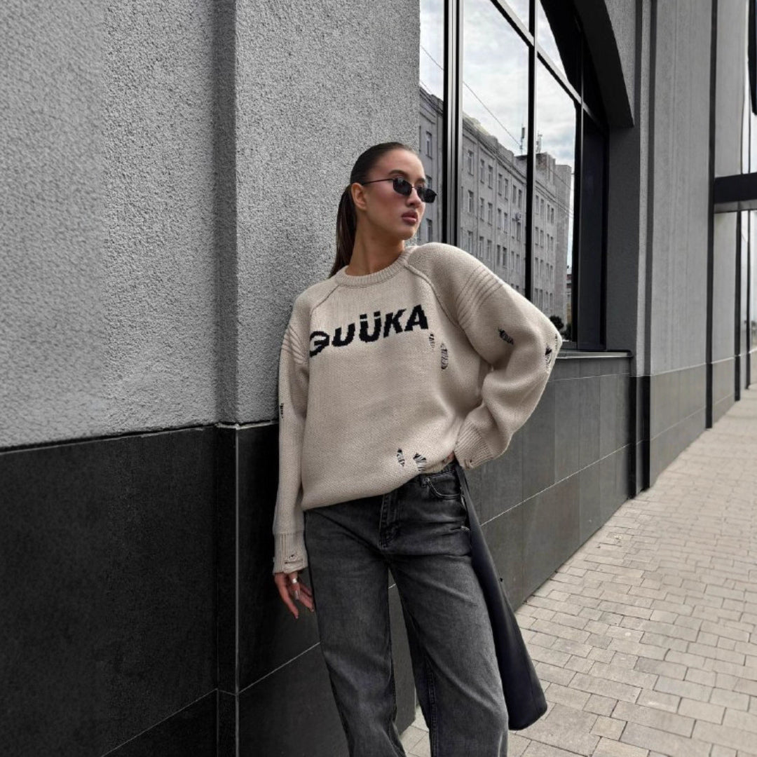 Kvinders Urban Oversized Sweater med Kreativ Skrift og Casual Design Stilla