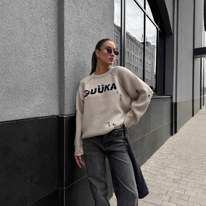 Kvinders Urban Oversized Sweater med Kreativ Skrift og Casual Design Stilla
