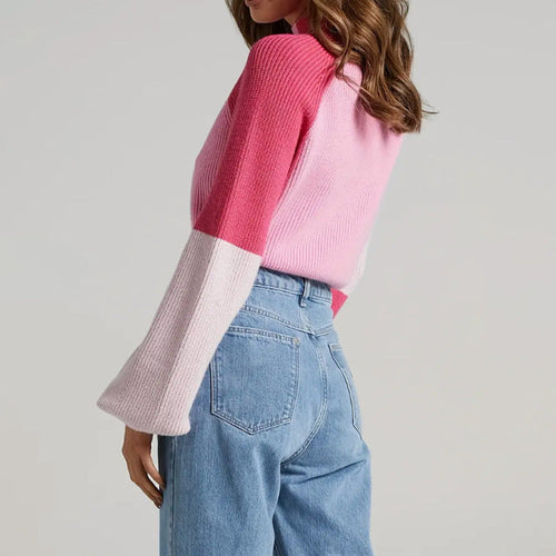 Stilla | Pullover Sweatshirt Plus Size Fit Ribbet Strik Mock Neck Pufærmer