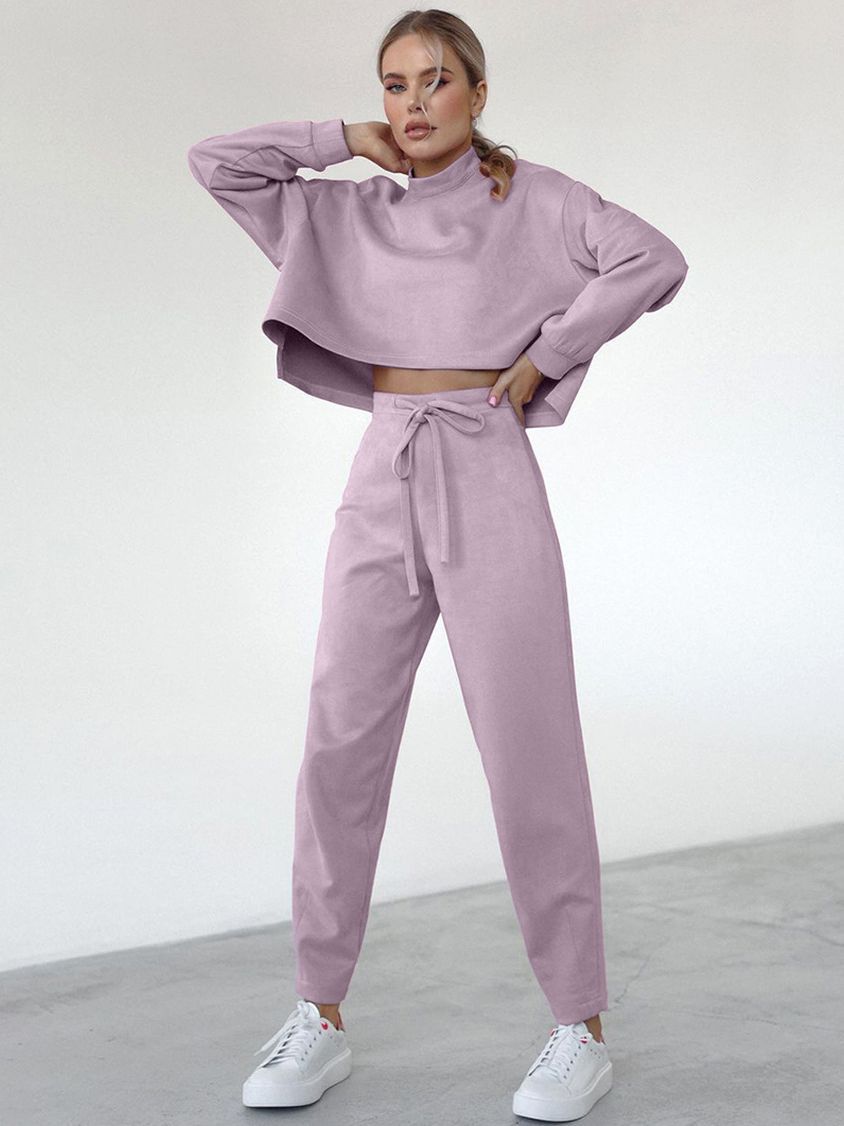 Dame Sporty Cropped Sweatshirt og Joggingbuks Sæt med høj Krave og Snørelukning Stilla