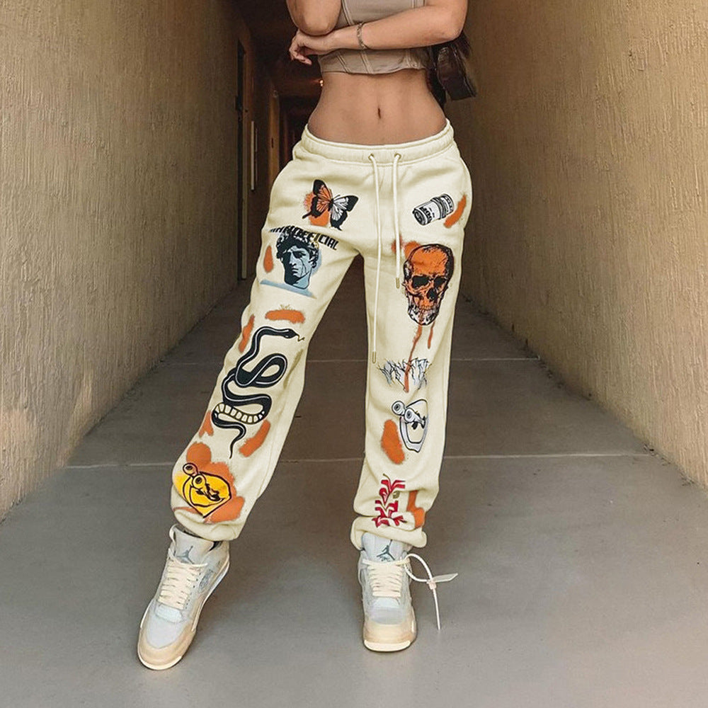 Dame afslappet joggingbukser med kreative trykmotiver Stilla