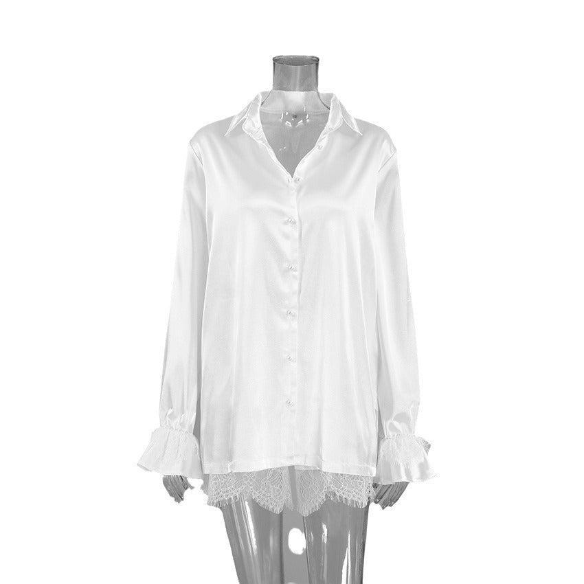 Dame elegant satin-nattøj med fine spidsbeslag Stilla