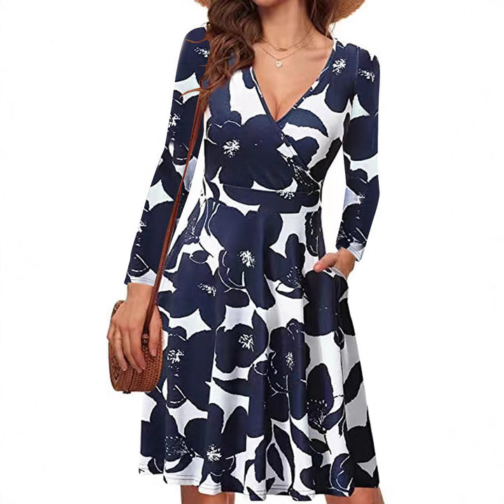 Femme Elegante Wrap kjole med lange ærmer og blomsterprint Stilla