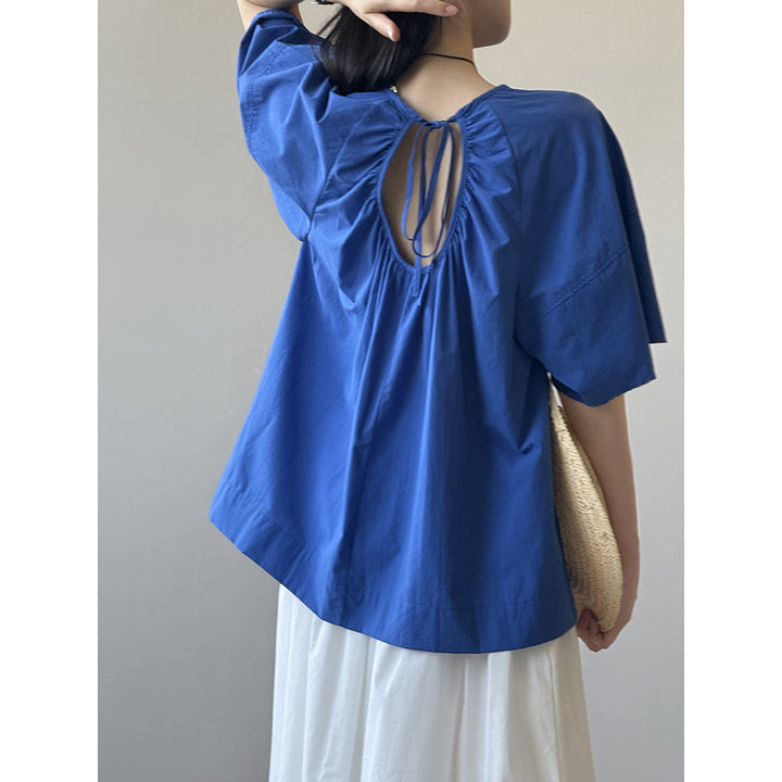 Dame Oversized Bluse med raffineret gummibånd og korte ærmer Stilla
