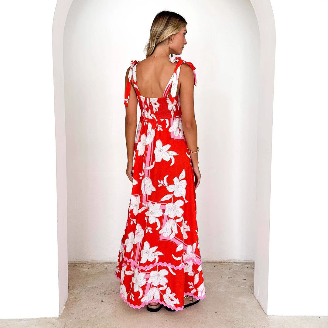 Kvinders maxi kjole med legende stropdesign og elegant print Stilla
