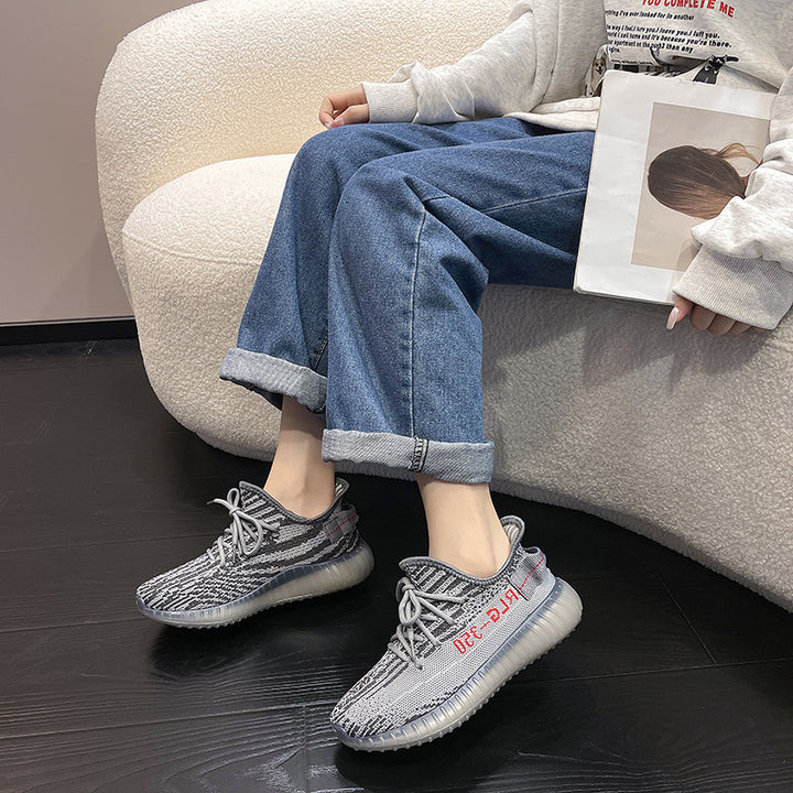 Dame Komfort-Sneakers med åndbar strikdesign og tyk sål Stilla