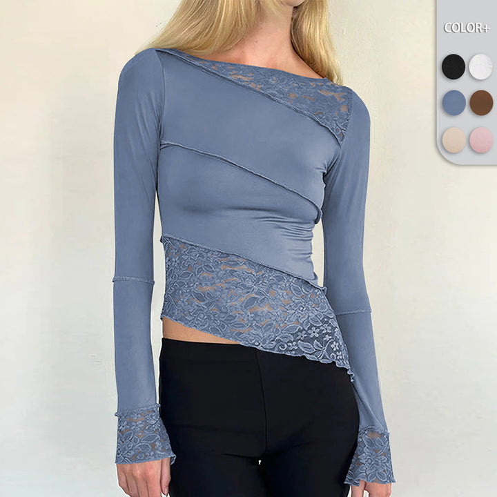Dame top med transparente spidsdetaljer og figursyet snit Stilla