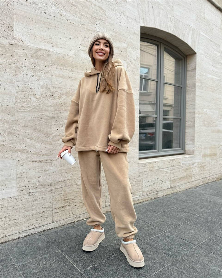 Dame Fleece Cropped Sweat Suit med Høj Krave og Elastisk Talje Skovae