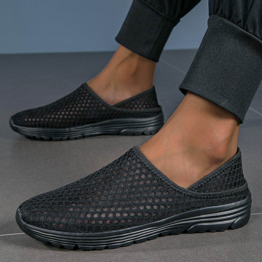 Dame nan luftige slip-on sneakers med honningkage-strikoverdel og dæmpet komfortsål Skovae