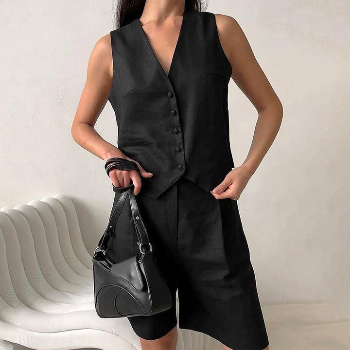 Dame ærmeløs Blazer-top med elegant knaplukning Stilla