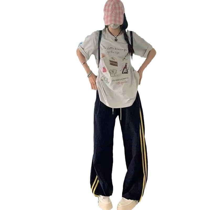 Kvinders casual sport bukser med sidelænder og elastisk talje
