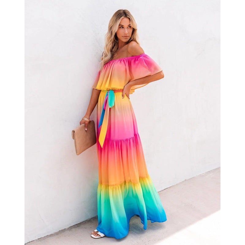 Dame Off-Shoulder Lag Maxi Kjole Stilla
