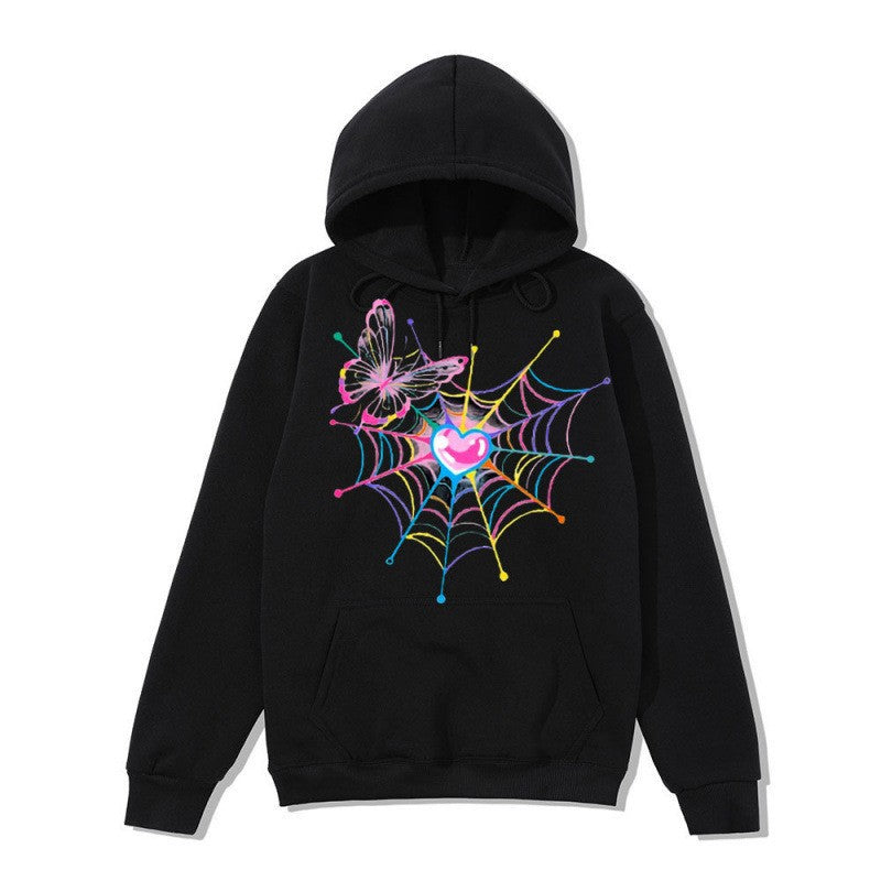 Kvinders hætte sweatshirt med kunstnerisk sommerfugl edderkoppespind motiv Skovae