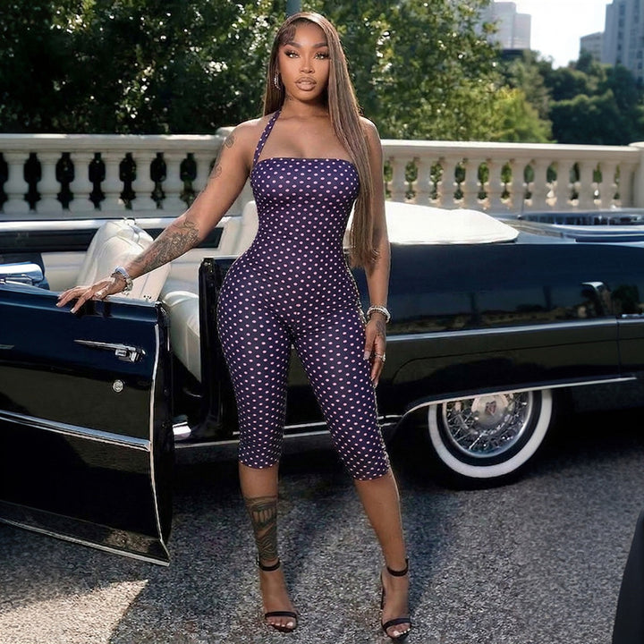 Dame Bodycon Jumpsuit med prikmønster og off-shoulder design Skovae