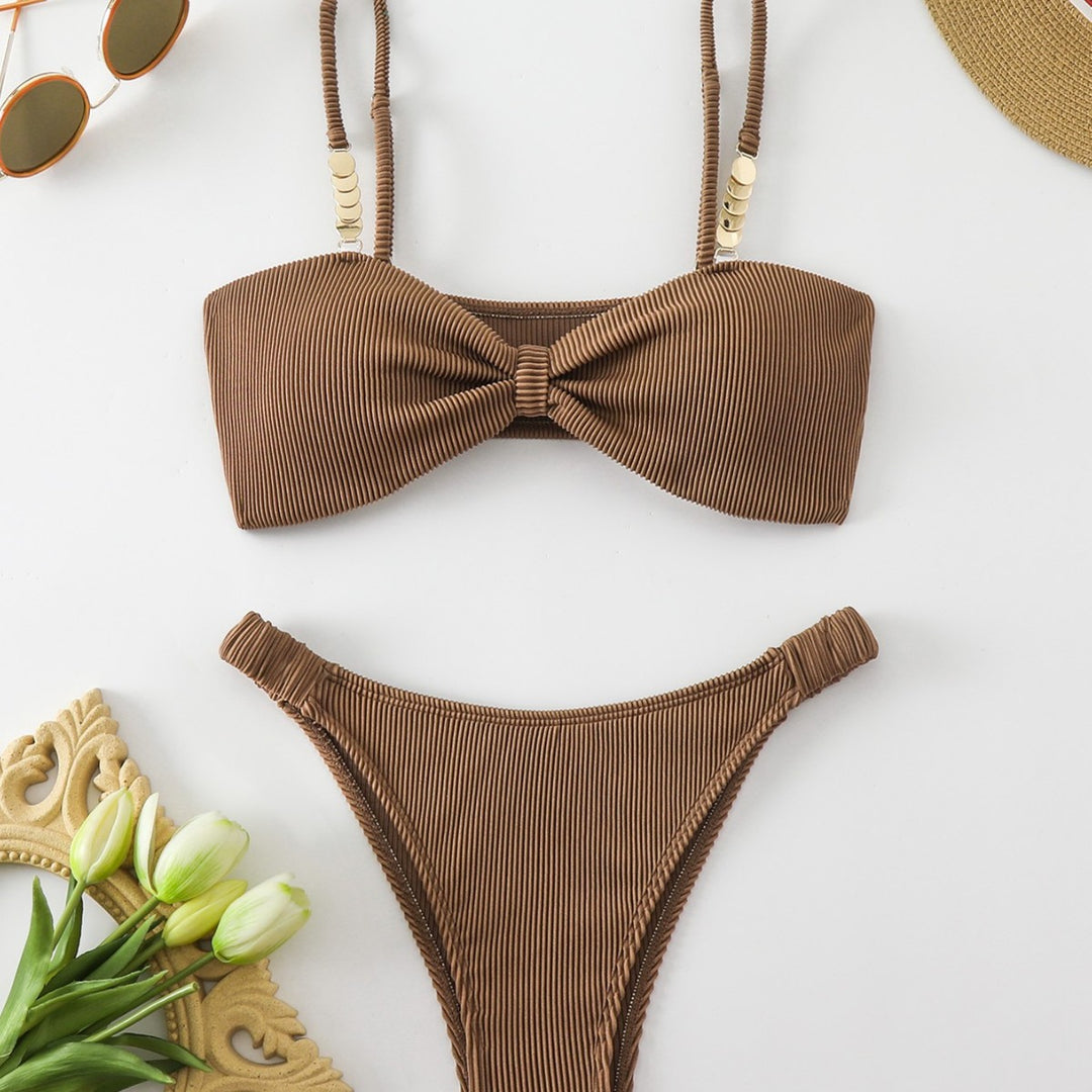 Femme Ribdetalje Sløjfe-Bikini-Sæt Stilla