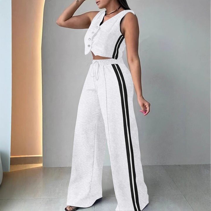 Dame afslappet to-delt sæt med cropped-top og løst skårne bukser Stilla