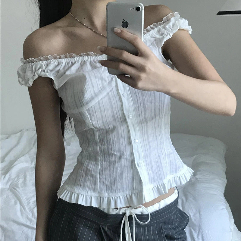 Dame Off-Shoulder Bluse med Rüschensaum Skovae