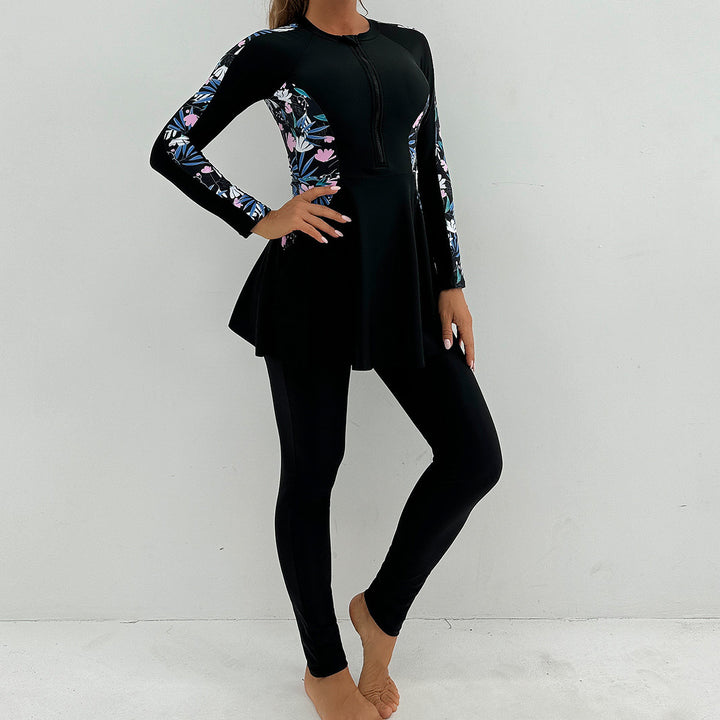 Damer Sporty Langærmet Skimmedragt med flatterende Skirt Skovae