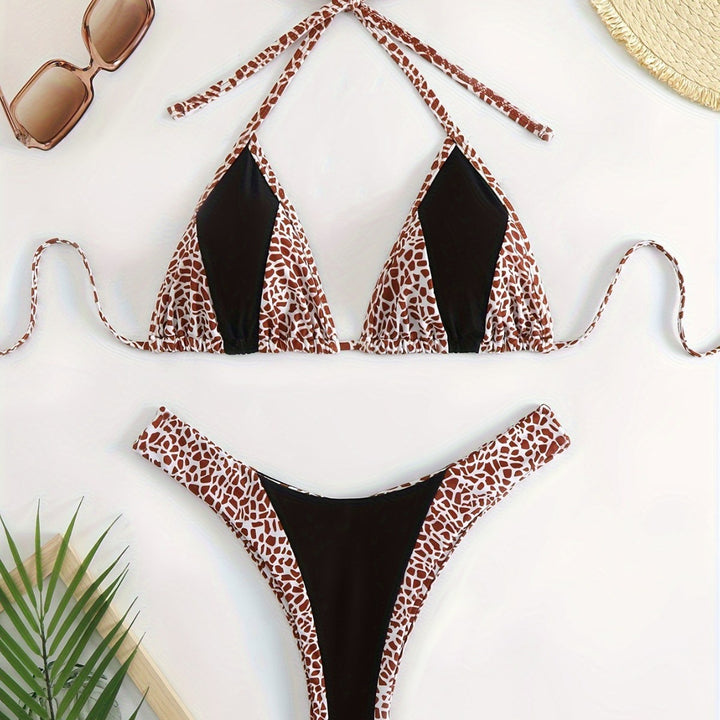 Dame triangel-bikini med stilfuldt girafmønster Skovae