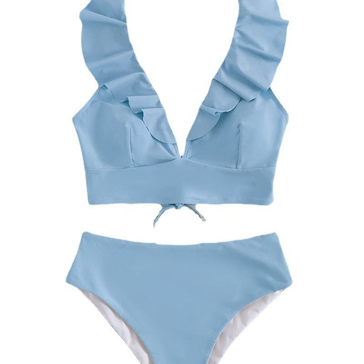 Damebikini med elegant ruffle design og højt skåret trusse Skovae