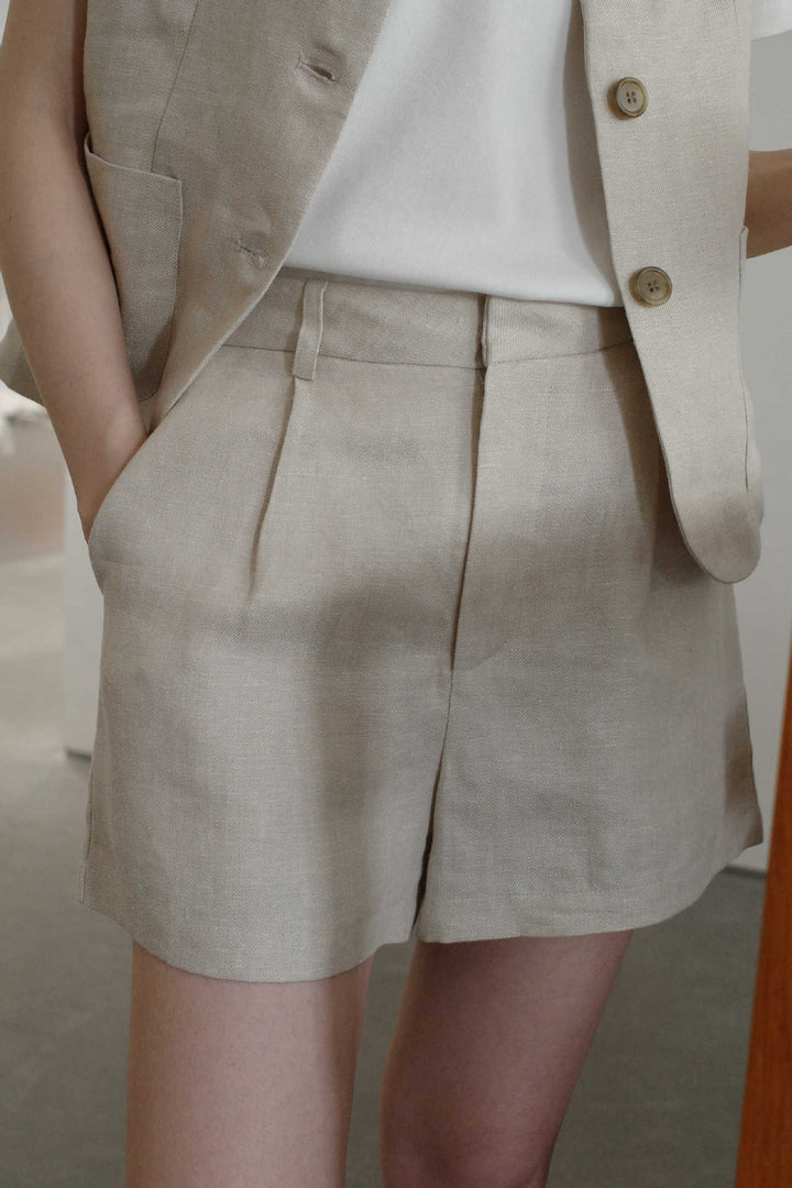 Damer Lette Linned-Shorts med flydende snit og praktiske lommer Stilla