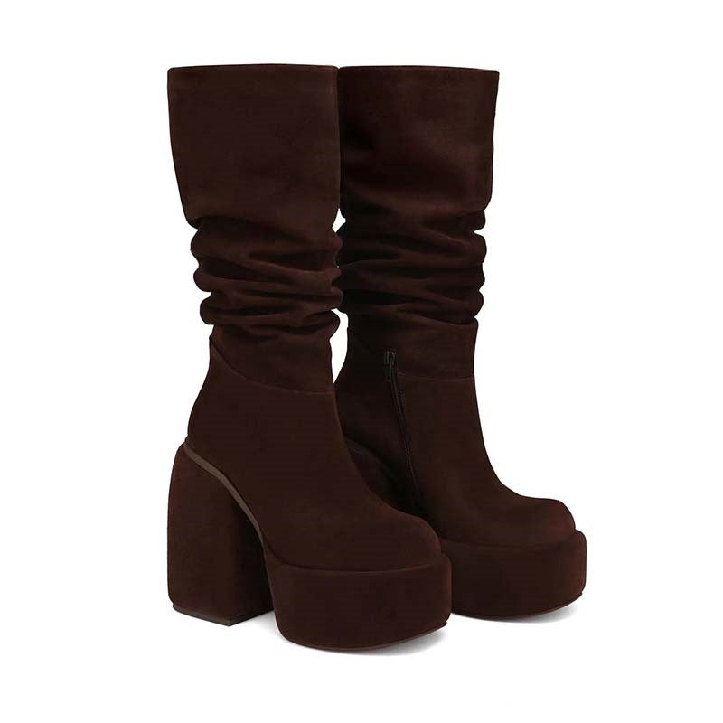 Femme Over-knæ Slouchy Platform Støvler med Klodsede Hæle Stilla