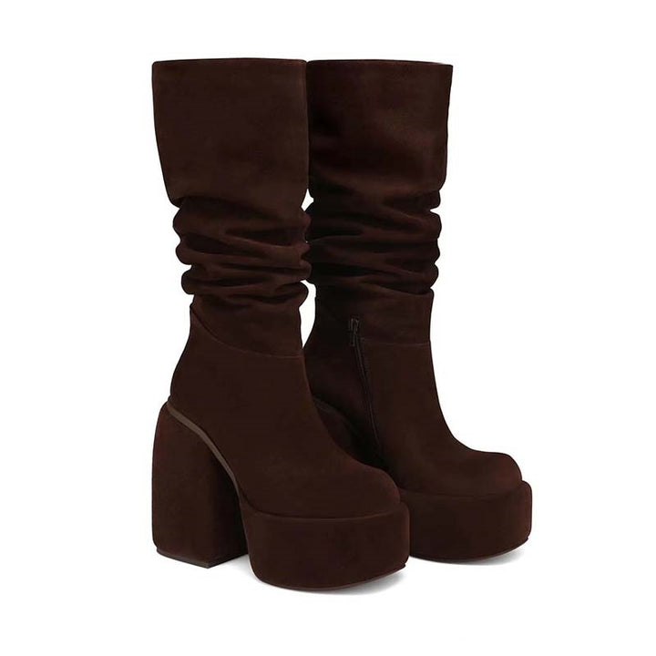 Femme Over-knæ Slouchy Platform Støvler med Klodsede Hæle Stilla