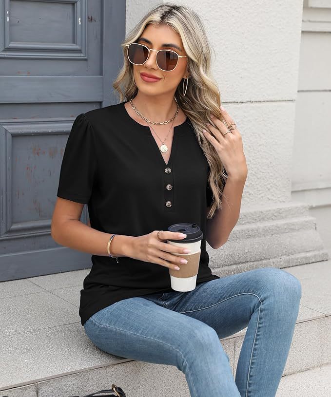 Dame Knap-Down Henley Top Stilla