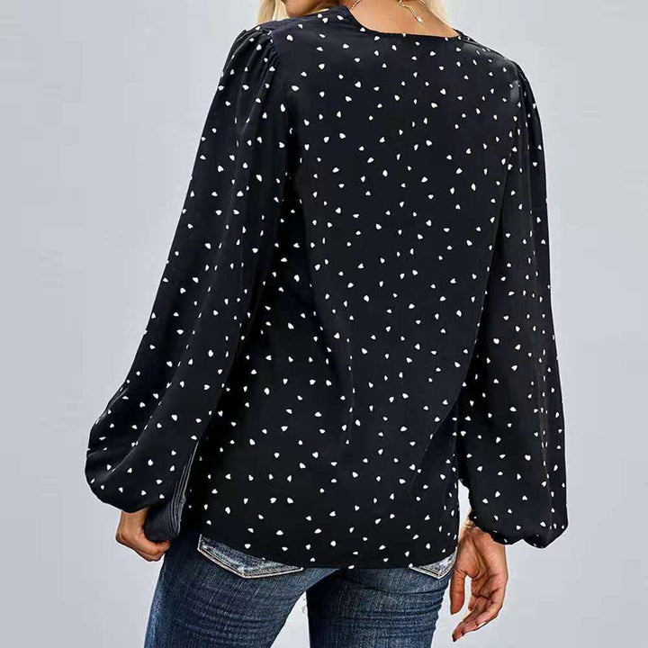 Dame elegant bluse med puffærmer og hjerte mønster Stilla