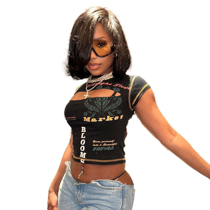 Dame Grafiktryk Cut-Out Crop Top Stilla