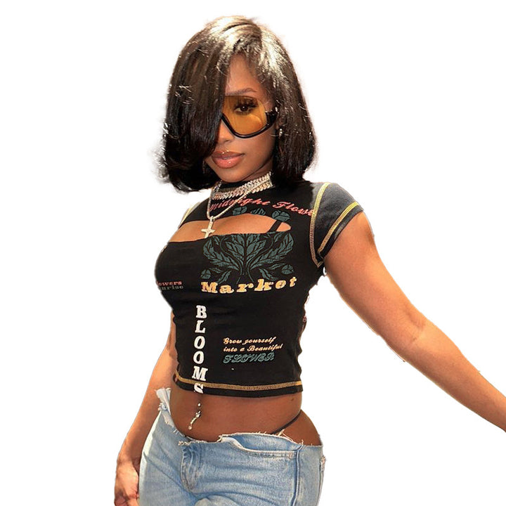 Dame Grafiktryk Cut-Out Crop Top Stilla