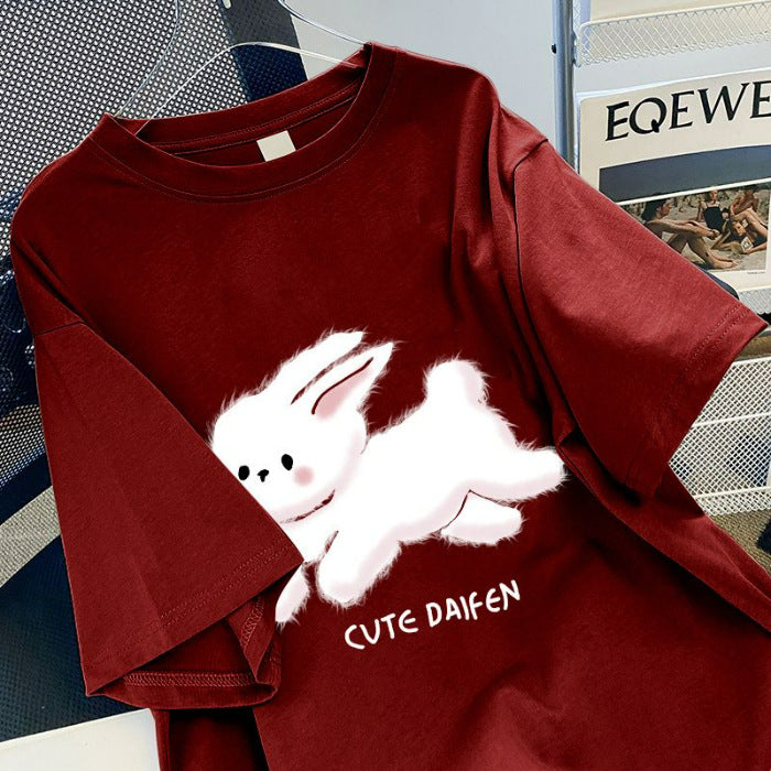 Dame T-shirt med sødt kaninmotiv og afslappet pasform Stilla