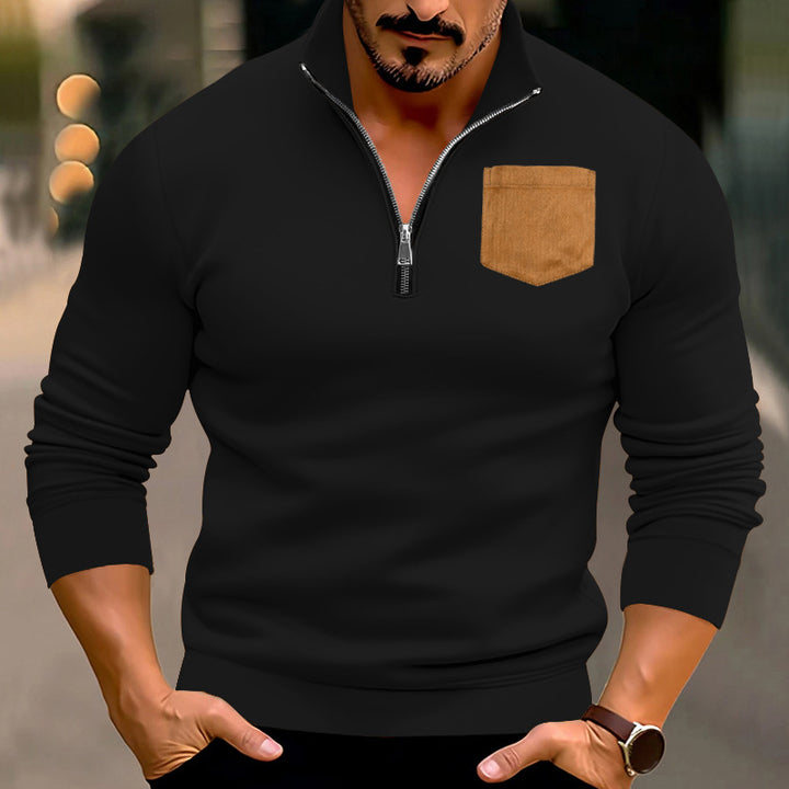 Herrer sweater med halv lynlås og moderne brystlomme Stilla