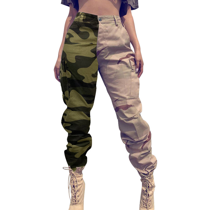 Dame Cargo-bukser med asymmetrisk camouflage-design og elastisk talje Stilla