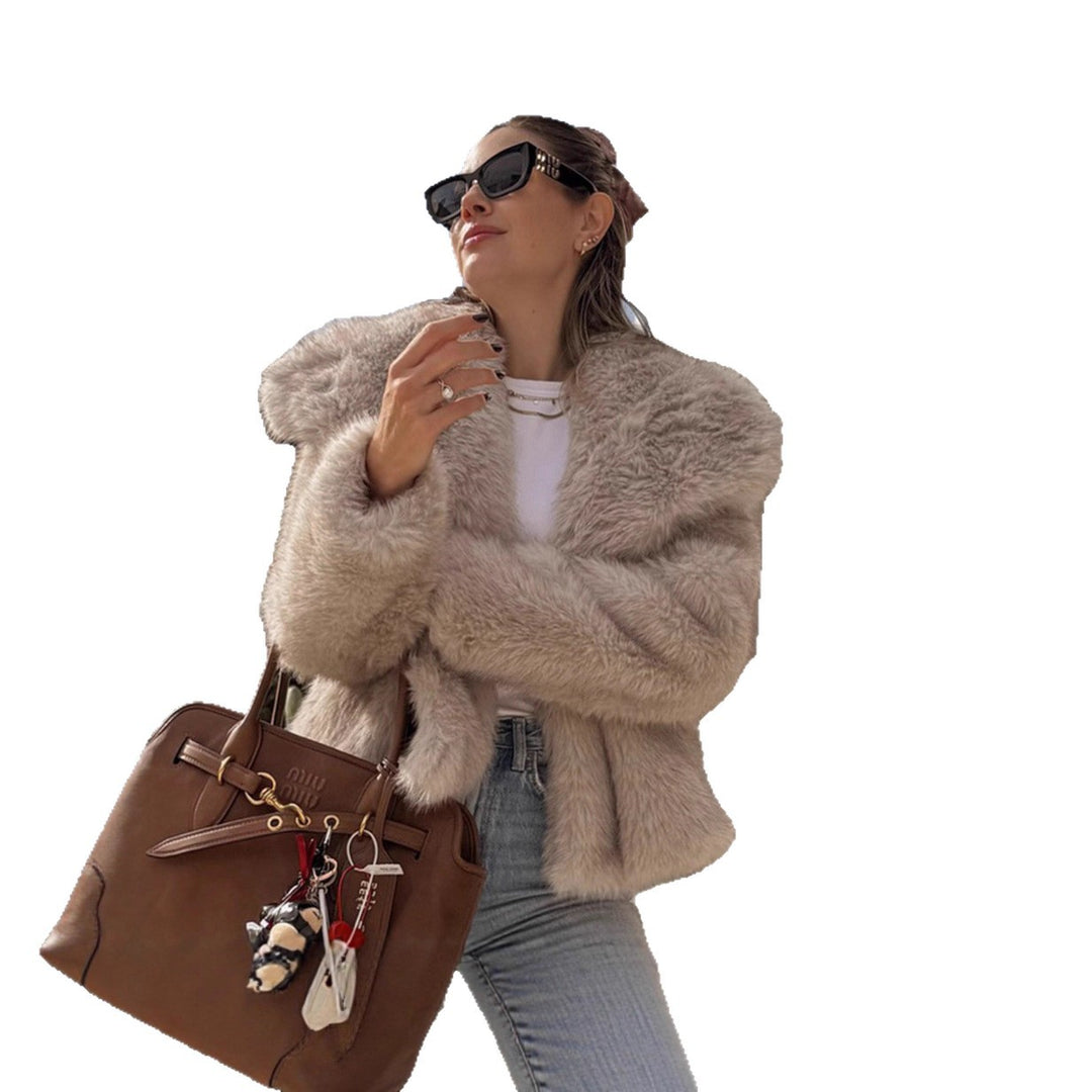 Damer Fluffy Plus Size Jakke med Blødt Pels Stilla