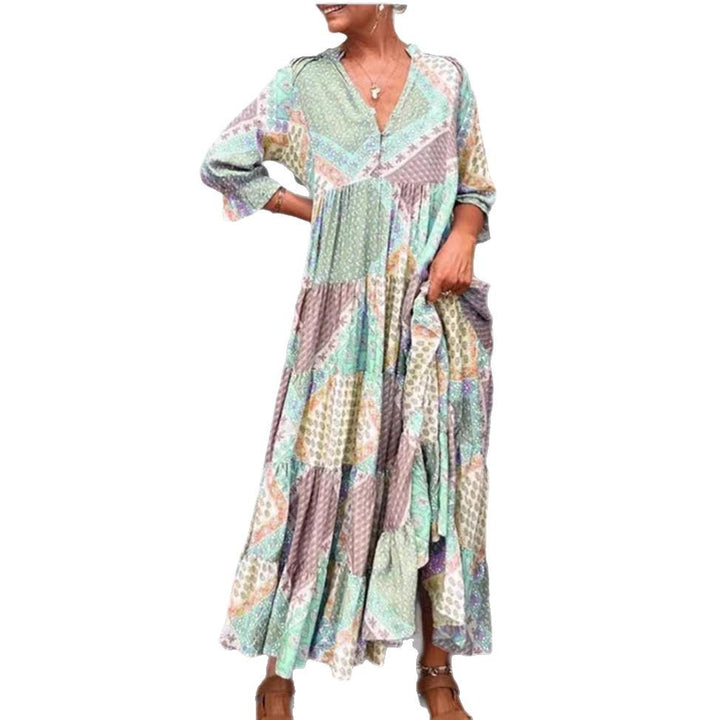 Dame Maxikjole med kunstnerisk patchwork-design Stilla