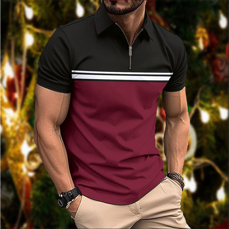 Herrer polo t-shirt med moderne lynlås og sporty stribemønster Stilla