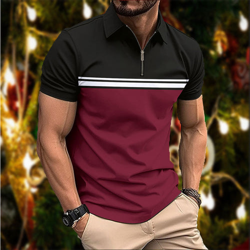 Herrer polo t-shirt med moderne lynlås og sporty stribemønster Stilla